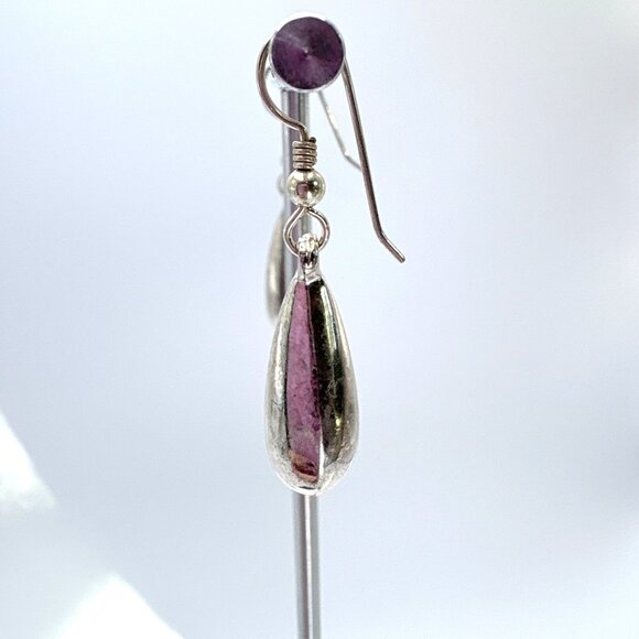 VTG Sterling Silver 925 Teardrop Shaped Dangle Earrings Size 1.5" Length - Picture 4 of 7